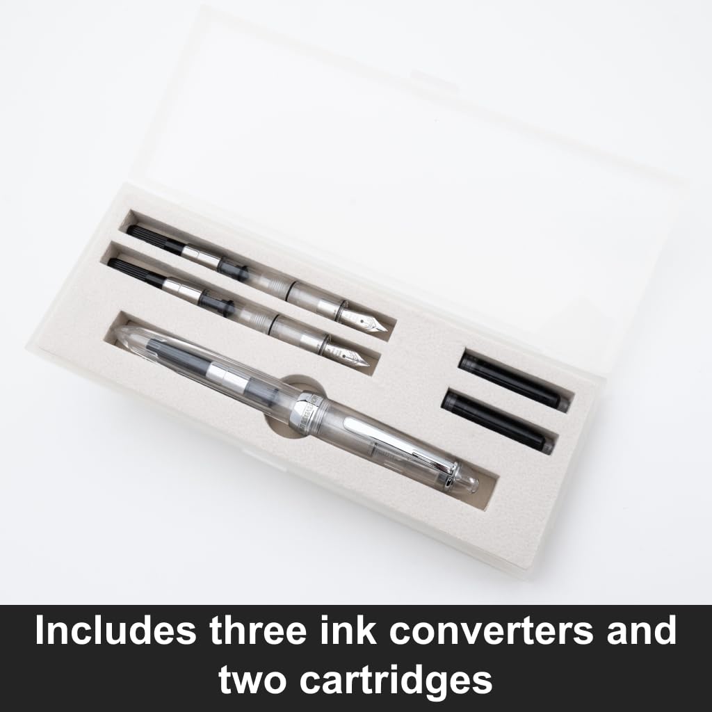Monteverde USA Monza 3 Fountain Pen Set (Crystal Clear) - Medium, Fine, Omniflex Nib - Ideal Gift for Men & Women - Perfect for Office, Business, School, Gifts, Journaling, Autographs