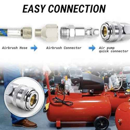 6-Ft Braided Airbrush Air Hose Standard 1/8" Ends and 1/4" Bsp Hose Adaptor with Univesal US Quick Connect Plug