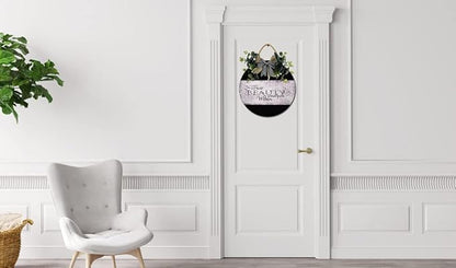 True Beauty Front Door Sign Funny Wreaths Hanging Wooden Plaque Decoration Round Rustic Wood Farmhouse Porch Decor for Home Front Door Decor, 11 x 11 Inch