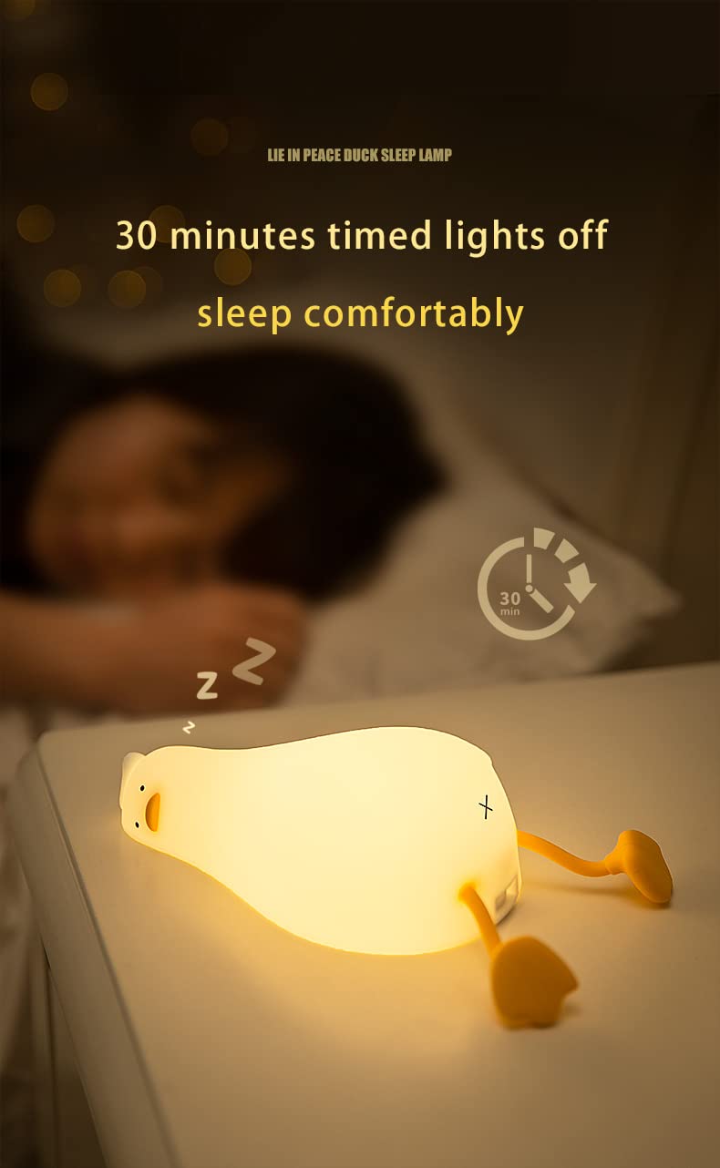 gofuch Lying Flat Duck Night Light with Timer, 3-Level Dimmable USB Rechargeable Bedside Lamp, Soothing Nursery Decor Gift for Kids, Boys, Girls, Teens
