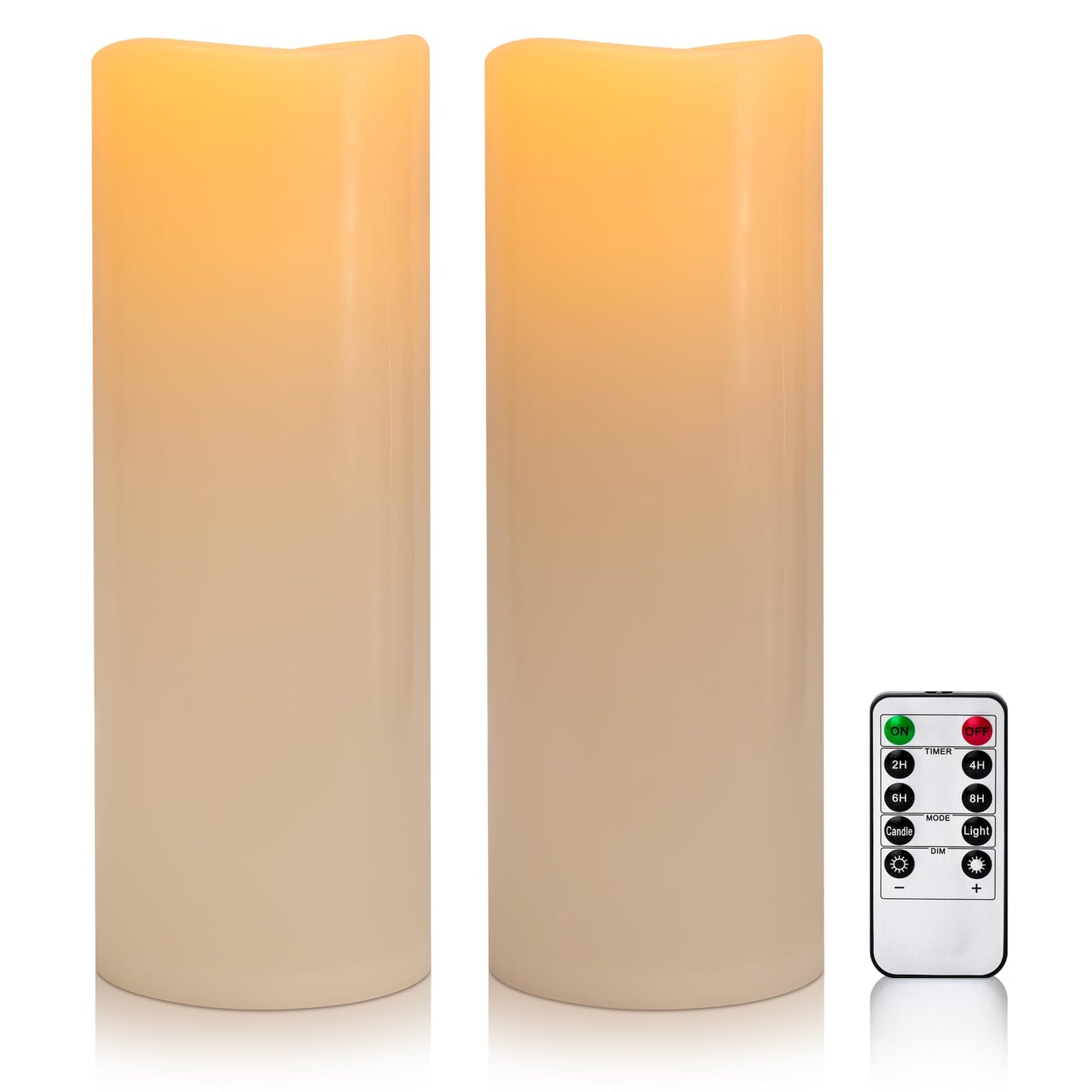 Yongmao 5" x 14" Large Waterproof Outdoor Flameless Candles Battery Operated LED Flickering Pillar Candles with Remote and Timer for Indoor Outdoor Lanterns, Off White, Long Lasting, Set of 2