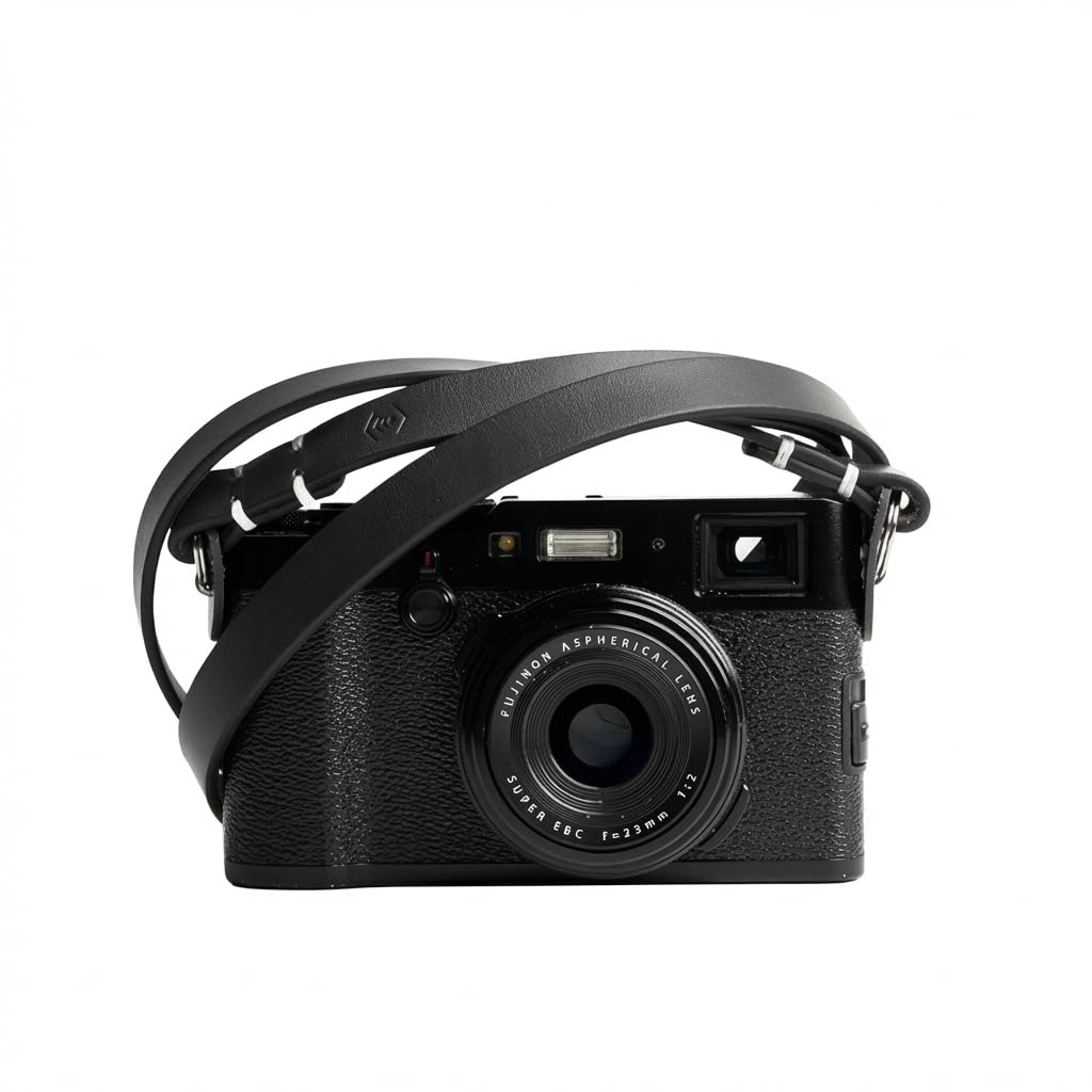 Evergreen Leather Camera Strap – Split Ring, 28 Inch Neck Shoulder Slim, Vintage Modern Design, Hand Stitched, Compatible with Fuji Sony Nikon Leica Canon (Black)