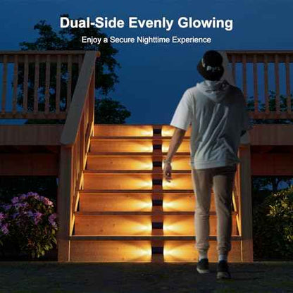 8 Pack Solar Powered Step Lights Outdoor Waterproof LED for Outside Deck Stair Safety Decorative Lamps for Porch, Wall, Fence, Walkway, Yard, Patio, Dual Sided Glow for Enhanced Security Warm White