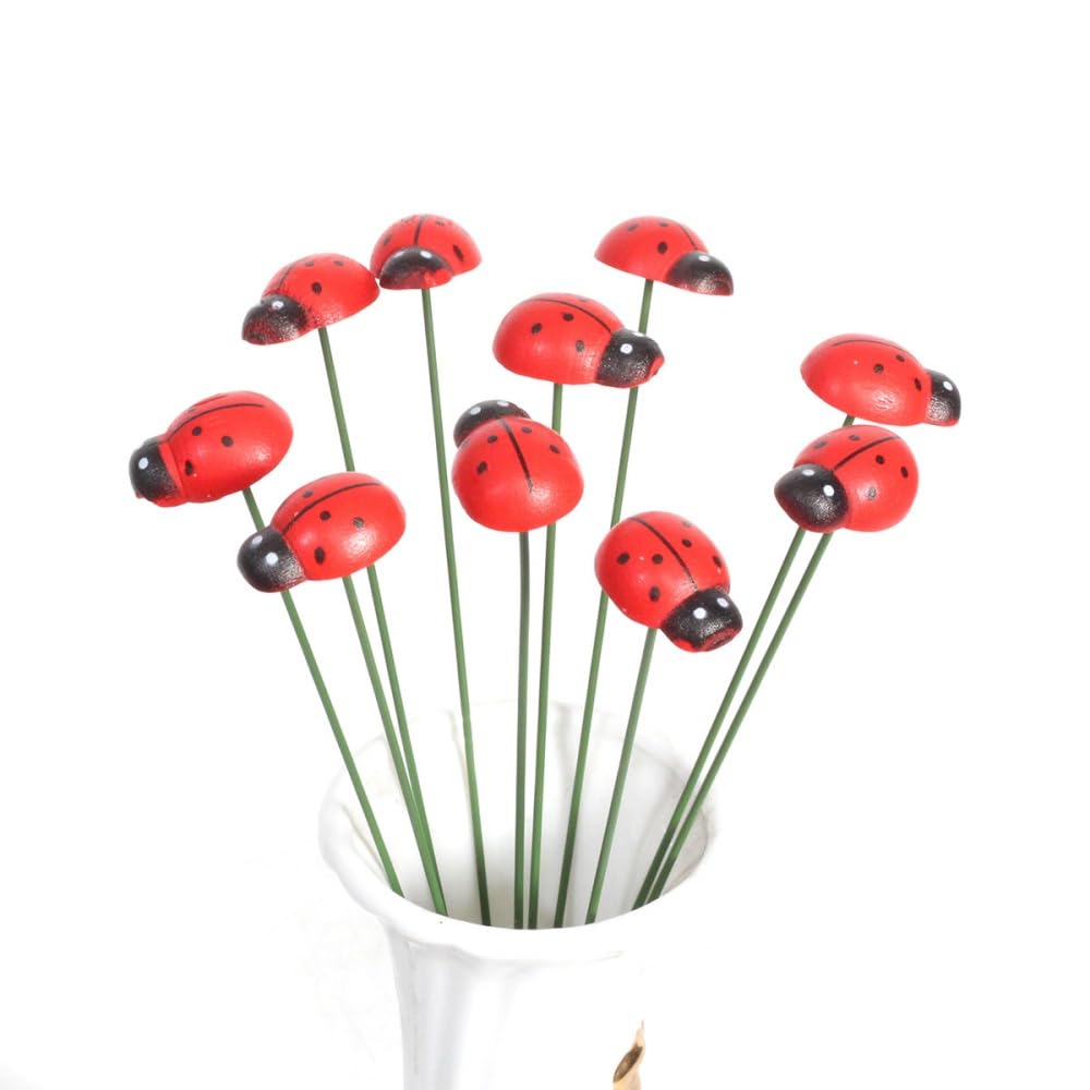 owemeet 40 Pcs 3D Artificial Ladybug Decor 8 Inch Mini Ladybug Garden Stakes Decoration for Pots Yard Lawn Ornaments Waterproof Flower Stick Outdoor