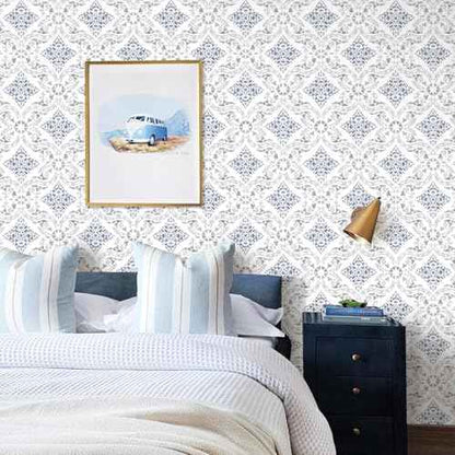 Peel and Stick Wallpaper Blue Boho Wallpaper for Bathroom Contact Paper Blue Self Adhesive Wall Paper Peel and Stick Vintage Removable Kitchen Backsplash Waterproof Vinyl 16.9in x 118.1in