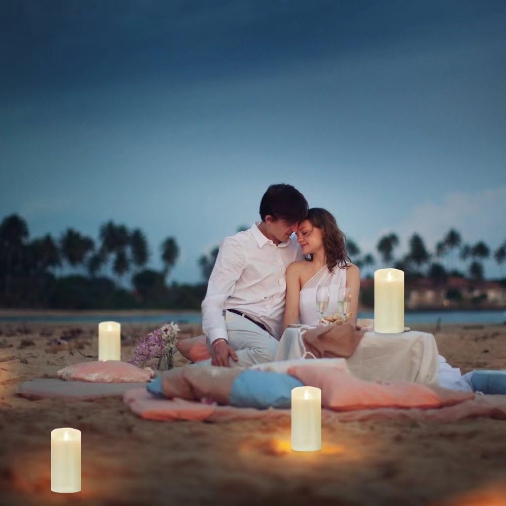 Nancia Flameless Battery Operated Flicking Candles:Remote Control Realistic Wax Pillar LED Candle with 10-Key Cycling 24 Hours Timer 2PACK(D3*H6'') for Home Decoration Wedding Birthday Party Ivory