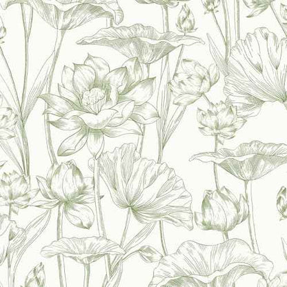 Vinjiasin Peel and Stick Wallpaper Green Floral Contact Paper Boho Modern Lotus Wall Paper for Bedroom Bathroom Living Room Self Adhesive Removable Flower Leaf 17.3"x 78.7"
