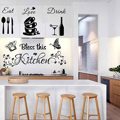 Bless This Kitchen Wall Stickers - Vinyl DIY Art Peel and Stick Wall Decals for Home Office School Coffee