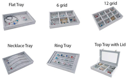 Svea Display Jewelry Organizer Stackable Multi Layer Storage Velvet 6 Grids Premium Grade Stackable Drawer Insert Divider