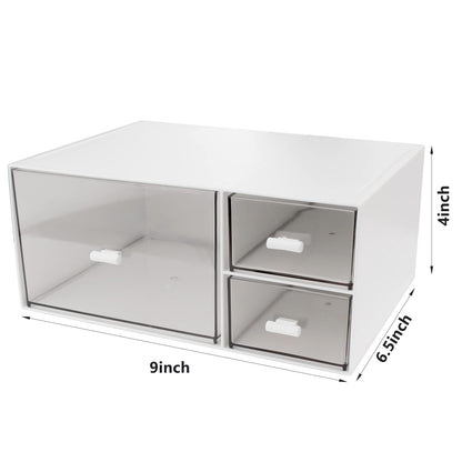 Desk Organizer Stackable Storage Drawers with 3 Compartments Stackable Drawers Great for Desk Storage, Makeup Storage Bathroom Organization Accessories Etc (White)
