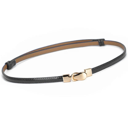 ORUIVO Stylish Skinny Cowhide Split Leather Belt - Shiny Patent Leather with Gold Metal Buckle & Adjustable Fit (black, one size, Square buckle)