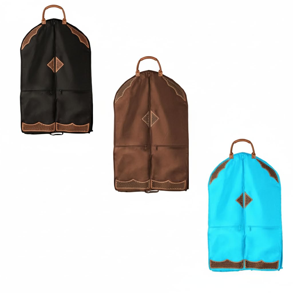 Tahoe Premium Durango Western Garment Carry and Storage Bag - Three Layer Waterproof Padded Construction - Hand Tooled Basket Weave Leather Accents