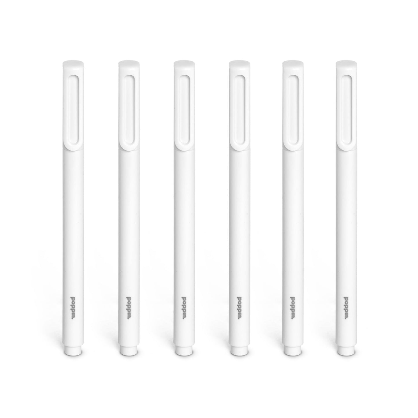 Poppin Signature Ballpoint Pens, Professional Office Pens, Medium Point 1mm, Set of 6 (White with Black Ink)