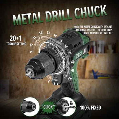 Prostormer Brushless Cordless Drill Set, 575 in.lbs Power Drill Driver, 3/8" Keyless Chuck, 20+1 Max Torque, 2pcs Batteries & Charger with 24 Pcs Drilling Bits & Storage Box