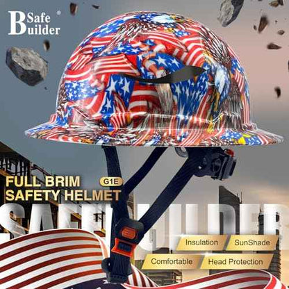 G1E Construction Full Brim Hard Hats ANSI Class E HDPE Safety Helmet Hardhats Sunshade Industrial Head Protection