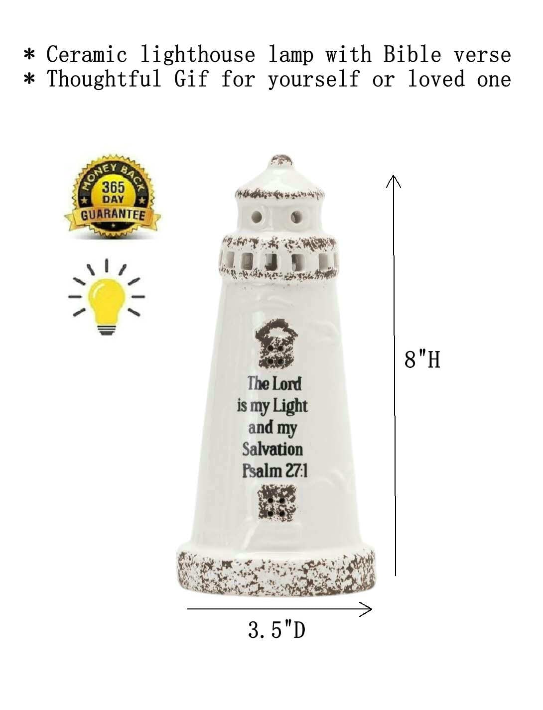 DAILYBREAD Christian Lighthouse Lamp for Men – Psalm 27:1 Scripture LED Lighthouse, Man of God Gift, Christian Gift for Husband, Father, Pastor, Faith-Based Desk Decor 8”H