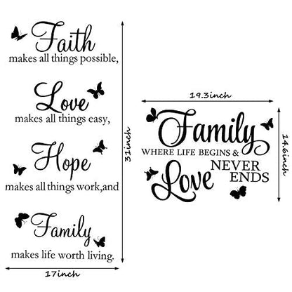 2 Sheets Family Vinyl Wall Decor Stickers, Faith Makes All Things Possible, Family Scripture Quote Wall Decals, Inspirational Quote Sayings Butterfly Art Decals Stickers(Black)