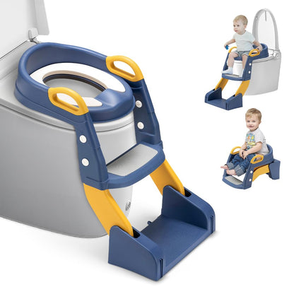 Playpals Potty Training Seat with Step Stool Ladder, 2 in 1 Potty Training Toilet with Urinals, Toddler Toilet Seat for Kids Boys Girls, Splash Guard Anti-Slip Pad Step Stool - Blue