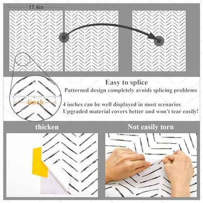 Rugreat Herringbone Peel and Stick Wallpaper Modern Stripe Contact Paper for Cabinets Neutral Self Adhesive Removable Wallpaper for Bedroom Bathroom Waterproof Black and White 78.8inL17.3inW