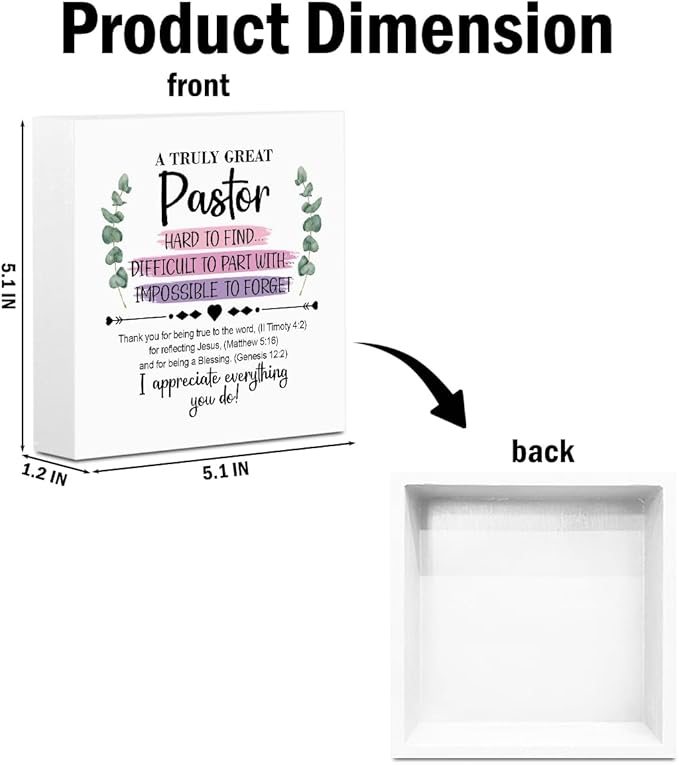 Pastor Gifts Wooden Box Sign Wall Decor Wooden Plaque Sign Pastor Appreciation Gifts Thank You Gifts Best Pastor Gift Spiritual Gifts for Men Living Room Bedroom Home Decor Desk Shelf Table Decor