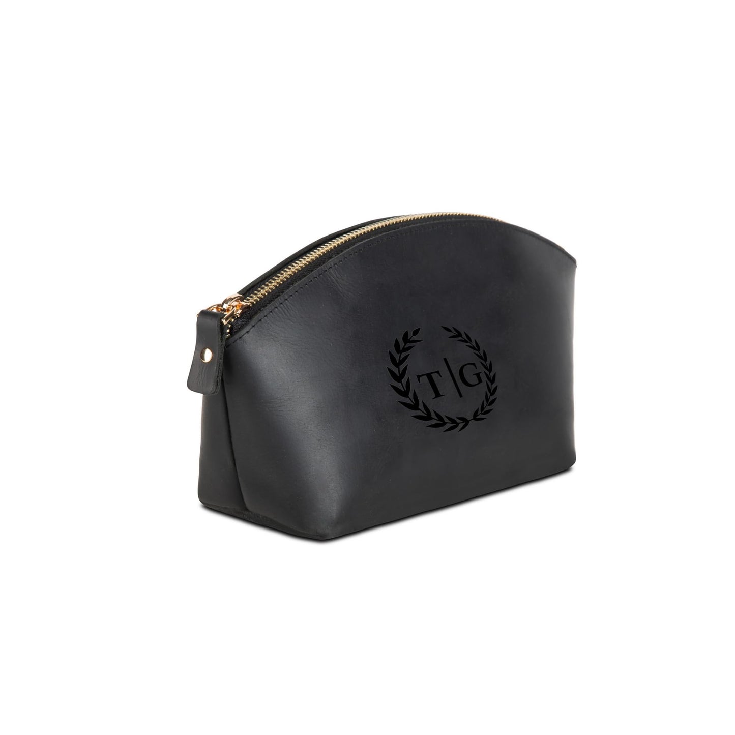 Premium Personalized Genuine Leather Cosmetic Makeup Bag - Wedding Gift for Bridesmaid, Travel Organizer Clutch for Women with Zipper Pouch for Toiletry Essentials (Black)