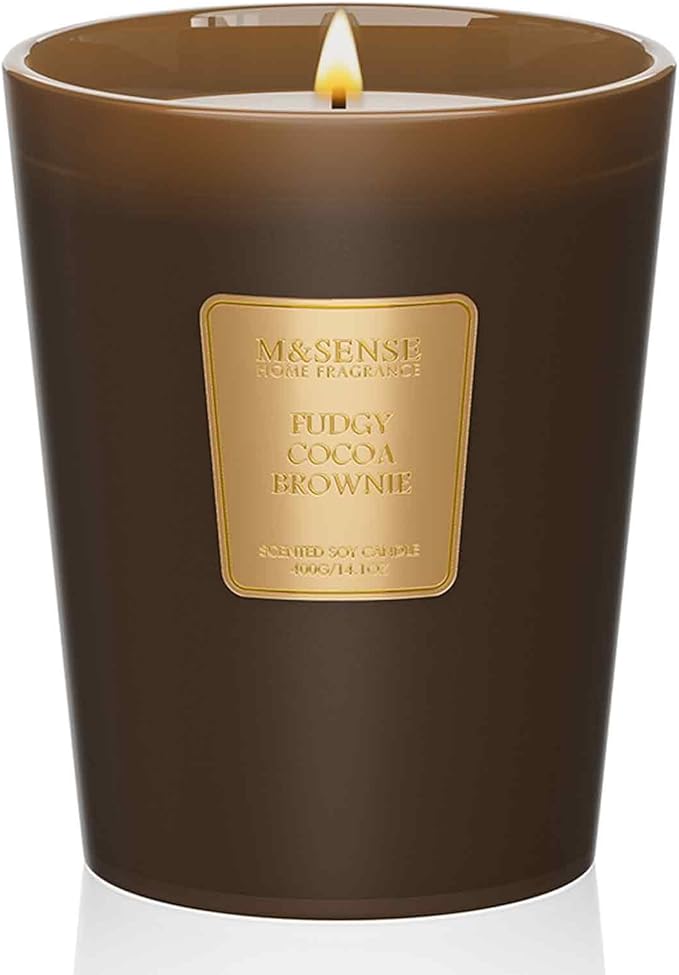 M&SENSE Fudgy Cocoa Brownie Scented Candle Home Decor, Natural Soy Wax,14.1oz 60 Hours Long Lasting Slow Burning, Aromatherapy Fall Winter Candle, Festival Christmas Thanksgiving Housewarming Gifts