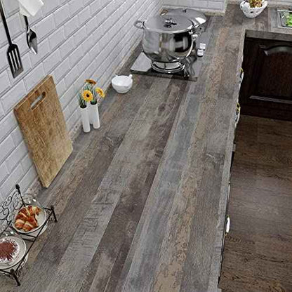 VaryPaper 15.7''x78.7'' Distressed Brown Grey Wood Contact Paper for Walls Removable Waterproof Shiplap Peel and Stick Wallpaper Wood Grain Vinyl Wrap Wood Plank Wallpaper for Bedroom Countertops