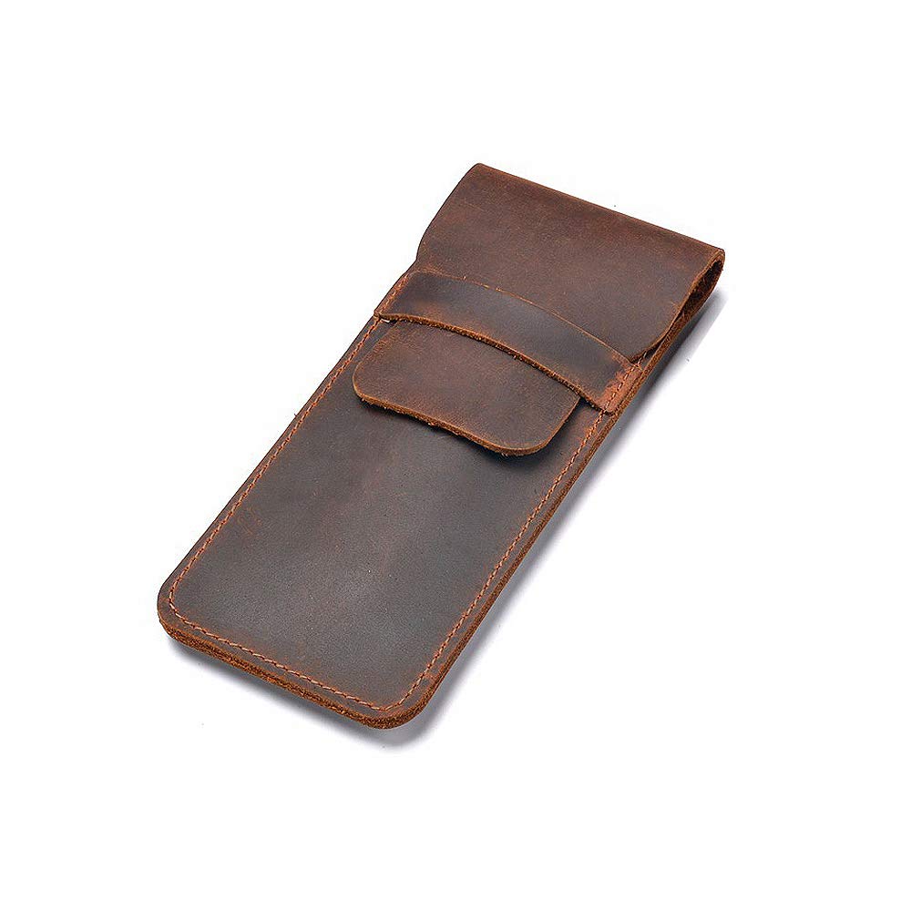 Daimay Leather Pen Case Holder Handmade Fountain Multi Pens Pouch Crazy Horse Leather Pen Protective Sleeve Cover Large – Brown