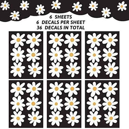 BBTO Daisy Wall Decal Flower Vinyl Wall Decals Daisy Stickers Floral Decals Peel and Stick for Nursery Art Bedroom Living Room(Simple Style,White)
