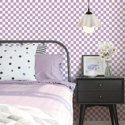 CAX Mosaic Wallpaper Purple and White Peel and Stick Wallpaper 17.3''x120'' Checkered Contact Paper Modern Self-Adhesive Removable Wallpaper Checkerboard Waterproof Wall Paper Bedroom,Living Room