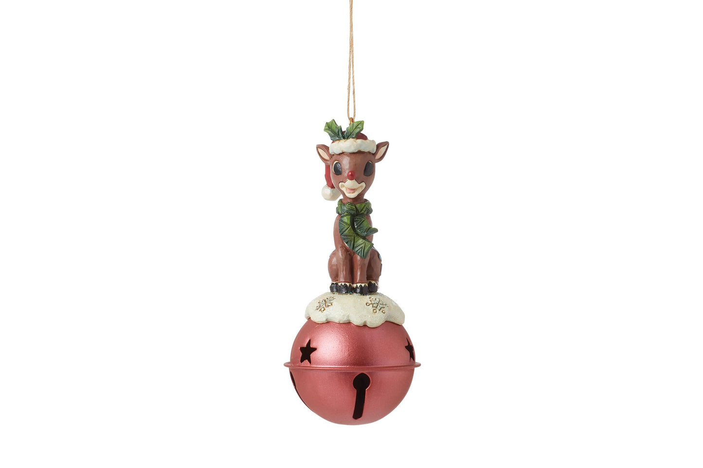 Enesco Rudolph Traditions by Jim Shore Reindeer Standing on Bell Hanging Ornament, 4.37 Inch, Multicolor