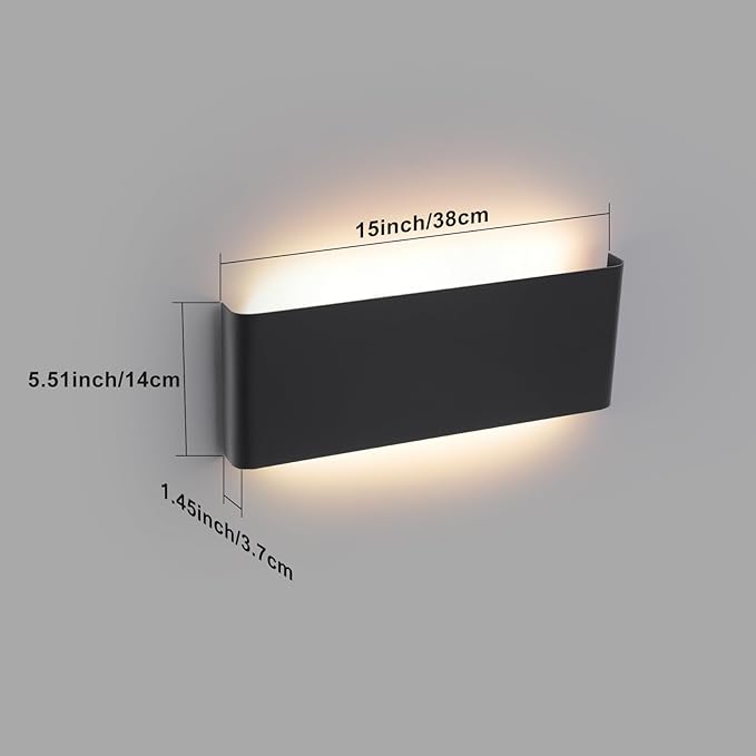 15"Modern LED vanity light,20W Dimmable 5 CCT (3000K-6500K) Adjustable Wall Lamp,Up and Down Wall Lighting,Indoor Wall Sconce for Bedroom,Staircase,Hallway,Dressing Table, 1Pack（Black）