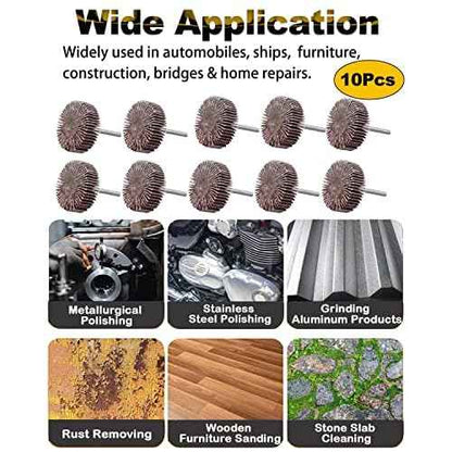 Rocaris 10 Pack Flap Wheel, 120 Grit for Rotary Tools£¬1/8 inch Shank (32X10X3)