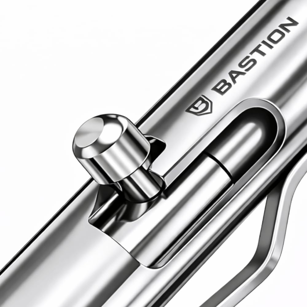 BASTION Luxury Executive Bolt-Action Ballpoint Pen for Men & Women | Ink Refillable Retractable Office Business Writing Pen | Glass Breaker Metal Self-Defense EDC (Stainless Steel)
