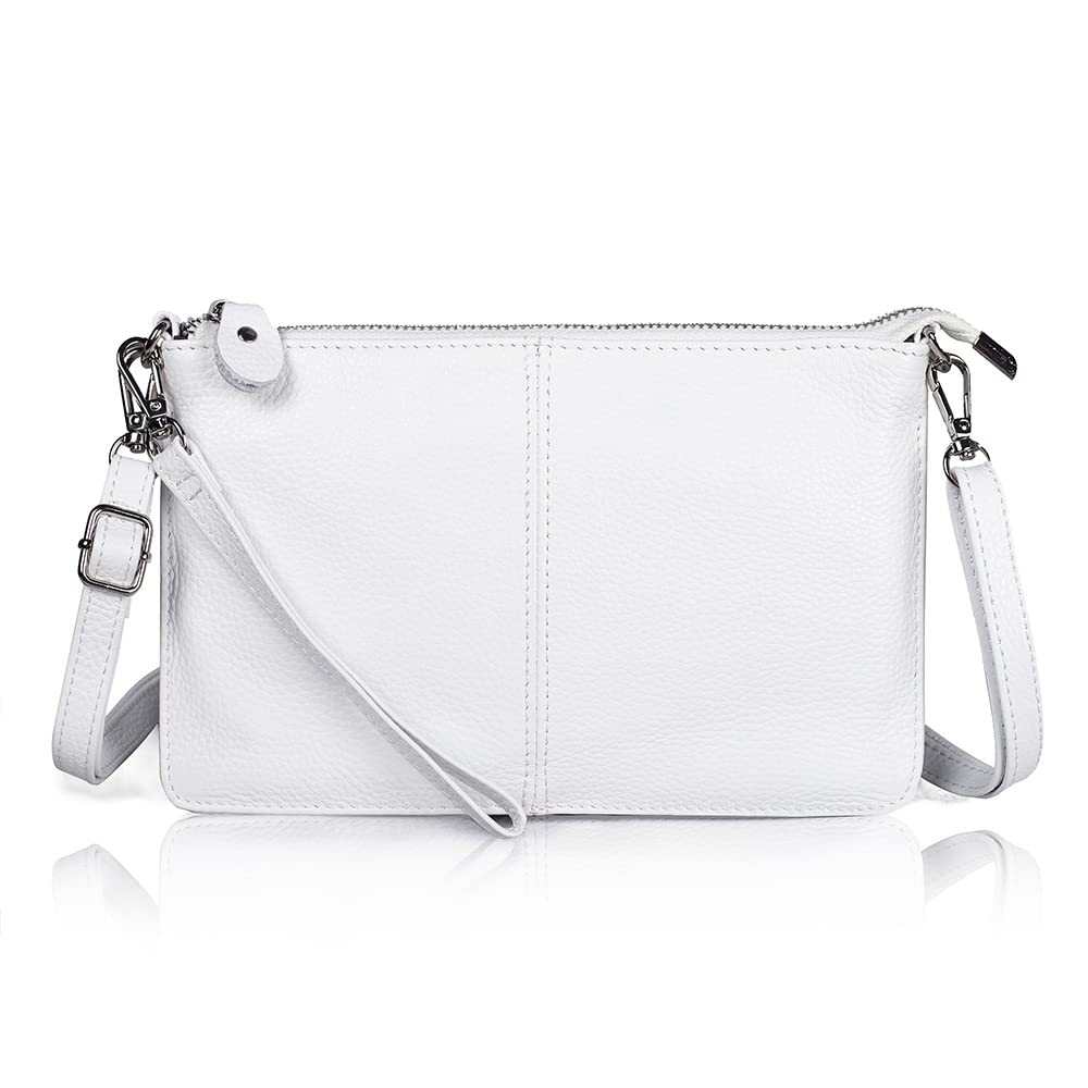 befen White Leather Wristlet Clutch Wallet Purse, Mini Crossbody Bag Shoulder Pouch for Women with RFID Card Clots - Fit iPhone 15 Pro Max
