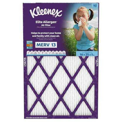 Kleenex Elite Allergen Air Filter 16x25x1 Inches - 13 MERV RATING (2-Pack)