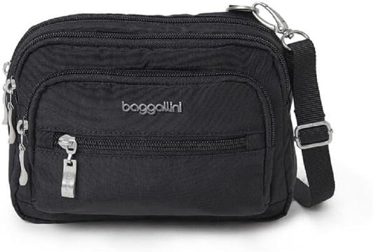 Baggallini Triple Zip Small Crossbody Bag for Women - 8x6 Lightweight Convertible Fanny Pack Belt Bag
