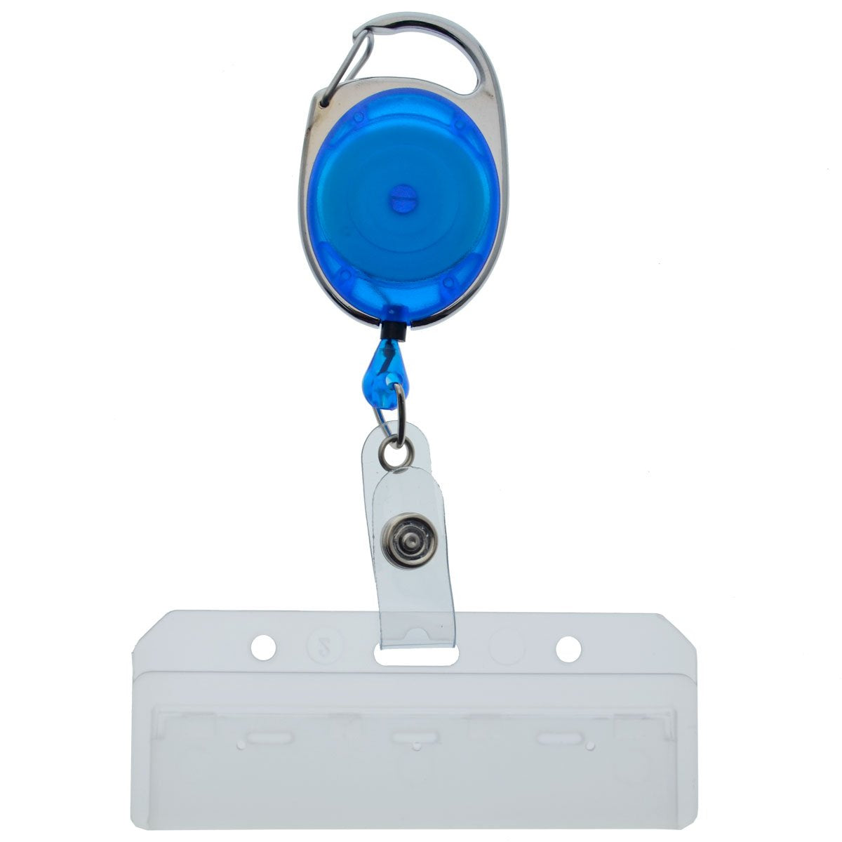 5 Pack - Premium Carabiner Badge Reel with Half Card Holder - Mag Stripe Exposed ID Holder for Swipe Cards Access Control POS Retractable by Specialist ID (Blue)