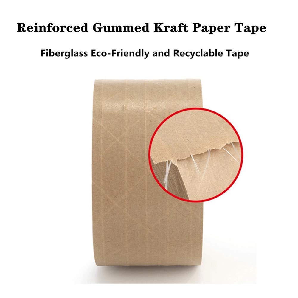 Reinforced Gummed Kraft Paper Packing Tape, Water Activated Kraft Tape, 50 yds Length x 2" Width, Brown Carton Box Packing Tape,Sealing Fiberglass Kraft Tape (2 Inches x 150 Feet)