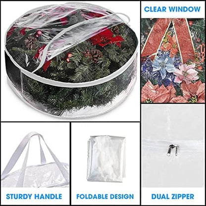 ProPik Christmas Wreath Storage Bag - 2 Pack Artificial Christmas Wreath Storage Container- Garland Holiday Wreath Storage Holder –Water Proof Transparent Clear PVC - with Handles (White, 48 Inch)