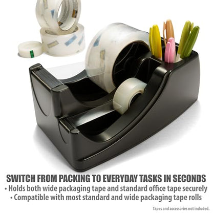 Officemate Recycled 2-in-1 Heavy Duty Tape Dispenser, 1" and 3" Cores, Black (96690)