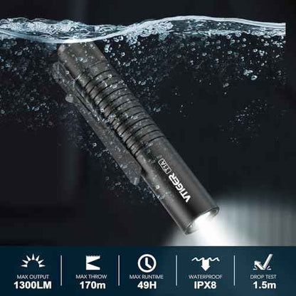 VTIGER T1A Mini Pocket EDC Flashlight with Clip,1300 Lumen Compact AA Rechargeable LED Little Flashlights, Super Bright Tail Switch Small Flash Light with Magnet for Camping,Hiking,Outdoor,Emergency