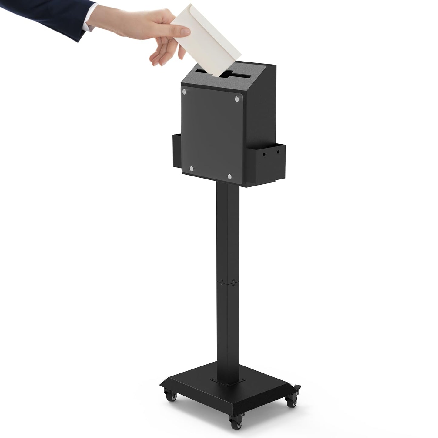 Freestanding Ballot Box Collection with Silent Caster Wheels: Secure and Versatile for Office, Charity, and Events – Includes Lock and Large Slot, Functions as Donation, Suggestion, and Offering Box.