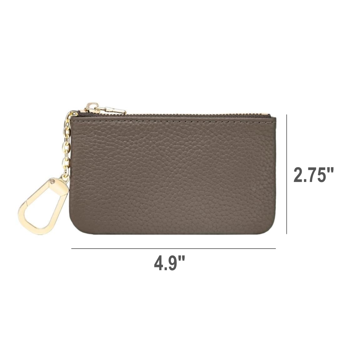 Masien Rauder Luxury Zip Key Chain Pouch | Mini Coin Purse Wallet Card Holder with Clasp | for Men Women (Grey - Pebbled Leather)