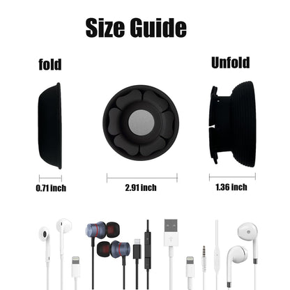 MAIRUI Wired Earbud Case Earphone Headphone Cord Organizer Earbuds Wrap Soft Silicone Magnetic Holder Storage Tangle Free Cable Winder(Black)