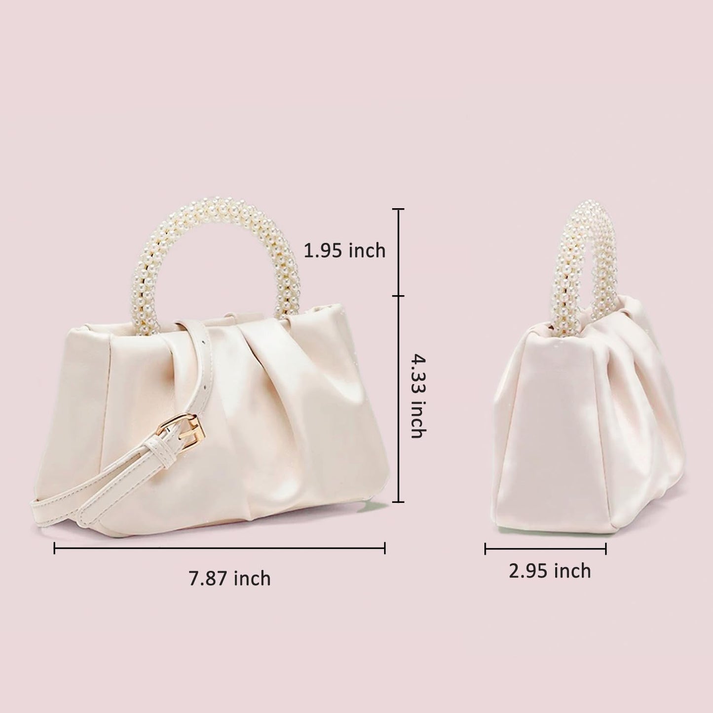Beatfull Evening Purse Women Small Pearl Handbags Soft Leather Ruched Bag Wedding Bridal Clutch Party Prom Crossbody Purses
