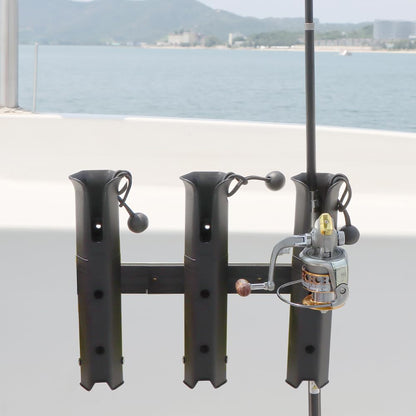 VTurboWay 3-Tube Adjustable Fishing Rod Holder, Removable Pole inserter, Self-Adhesive for Fishing Box Cooler, Drilling installation for Boat Yacht Kayak Fishing, Spinning Plastic, Black