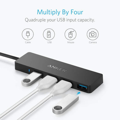 Anker 4-Port USB 3.0 Hub with 5Gbps Data Transfer, Ultra-Slim USB-C Connector Hub, for MacBook, iMac, Surface, Mobile HDD, and More (2 ft USB-C Connector, Charging Not Supported)