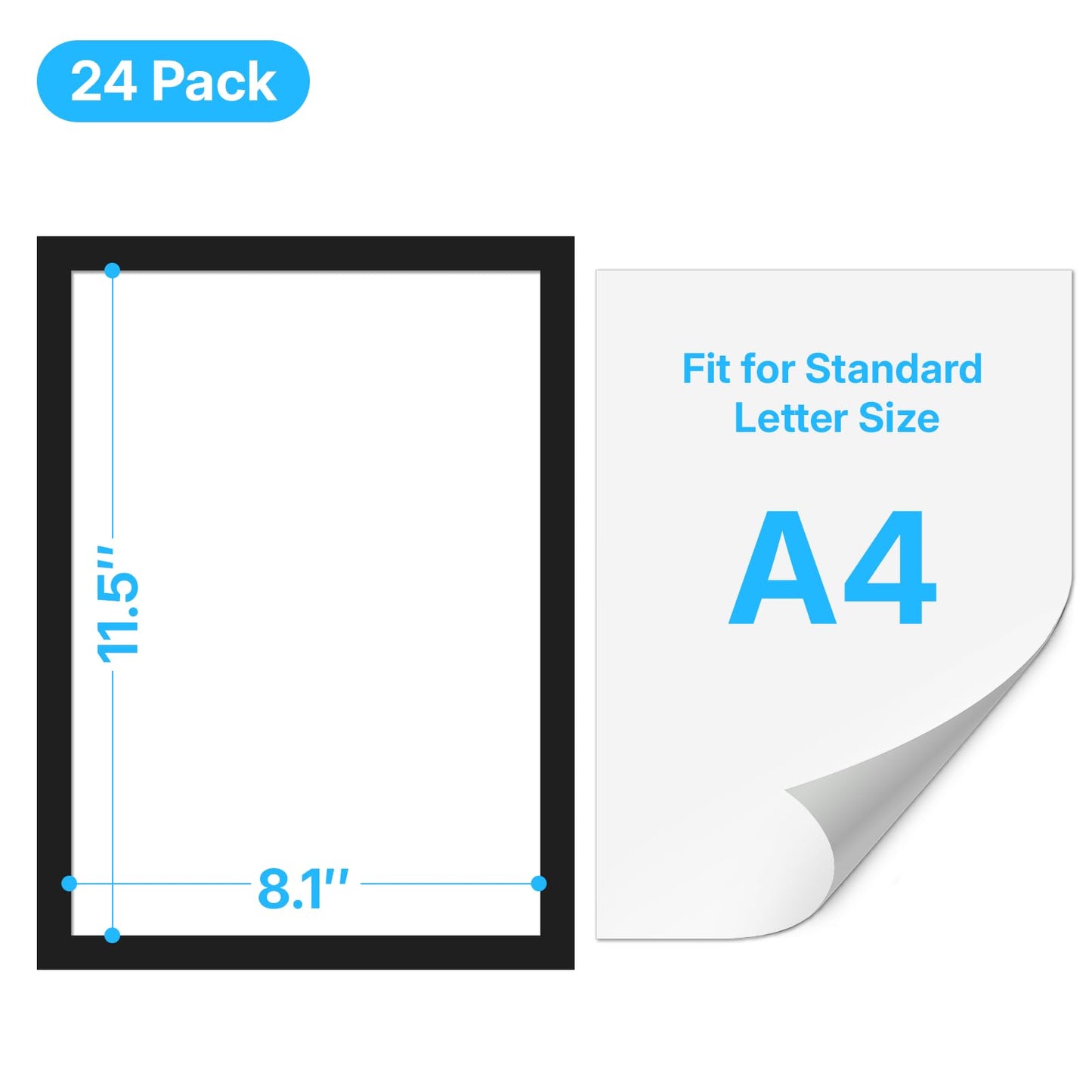 OWLKELA 24 Pack 8.5x11 Inch Magnetic Sign Holder‌, ‌Adhesive Frame‌ with Strong Magnet, ‌Magnetic ‌Document Sleeve‌ ‌for Office, School, Restaurant, Store