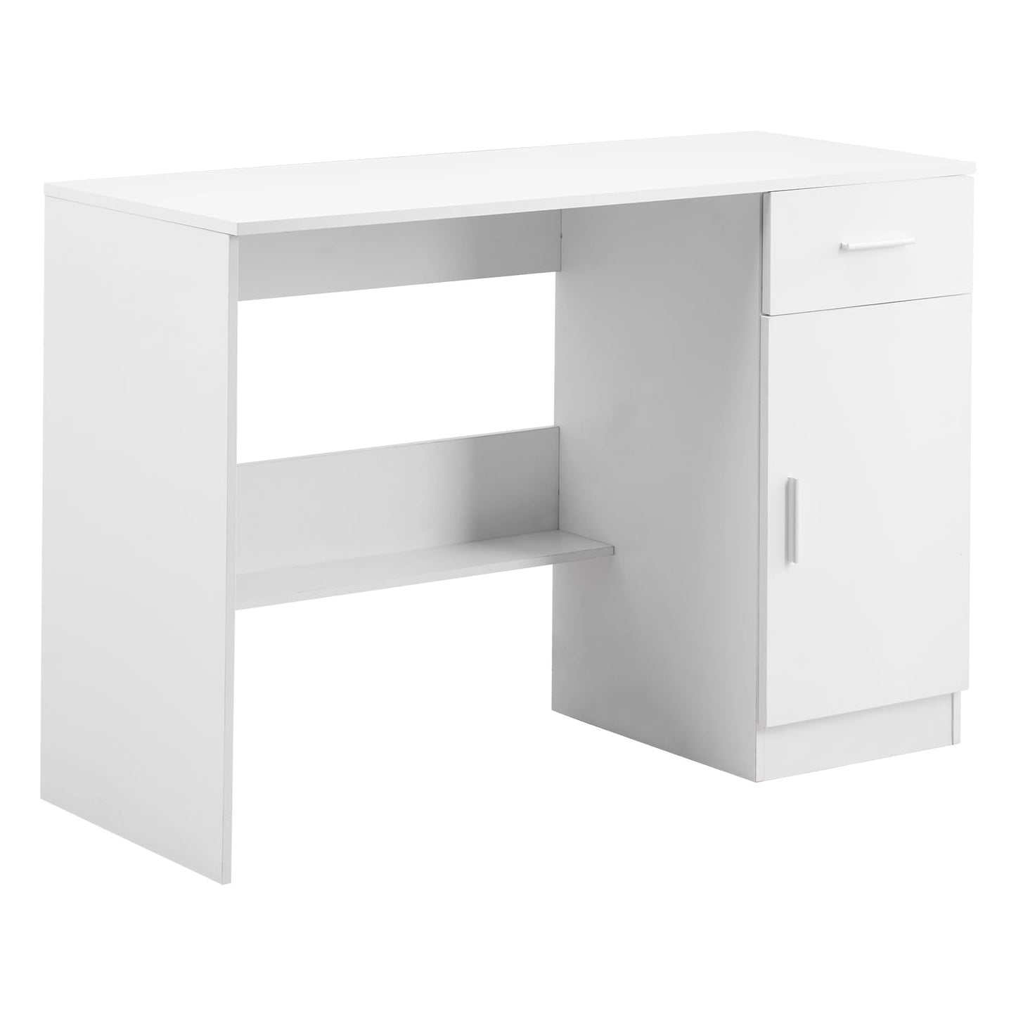 VEVOR Small Desk with Drawer, Kids Desk for Bedroom, Wooden Simple Study Table for Drawing, Reading, Writing, Rectangle MDF Study Storage Table with Adjustable Shelf for Home, Office, White